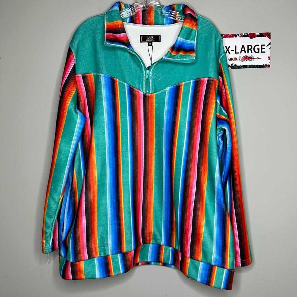 L&B XL Plus Size turquoise striped pullover